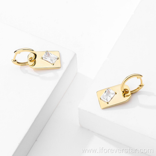 Baguette Zirconia 18K Gold Plated Silver 925 Earrings